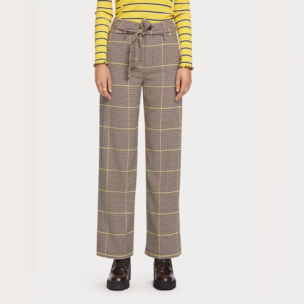 Scotch And Soda plaid Wide-Leg High-Rise Checked Pants Size S